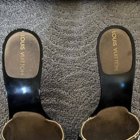 Louis Vuitton Y2K Murakami Black Multicolor LV Buckle Mule Sandals Heels EU 36.5 - Picture 5 of 14